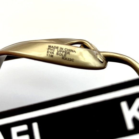 NWOB MICHAEL KORS Graphic Flip-Flop Sandals Slide On Thong Brown Gold - Picture 11 of 11